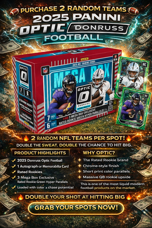 Friday: Purchase 2 Random Teams in 2025 Optic Donruss Football Mega Box ID 25OPTFB101