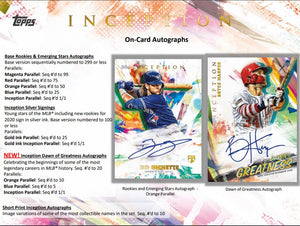 2 RANDOM TEAMS: 2020 Topps Inception Baseball Hobby Box ID 20INCEPTIONBB105