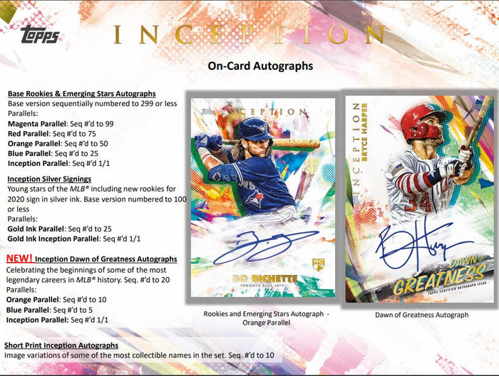 2 RANDOM TEAMS: 2020 Topps Inception Baseball Hobby Box ID 20INCEPTIONBB105