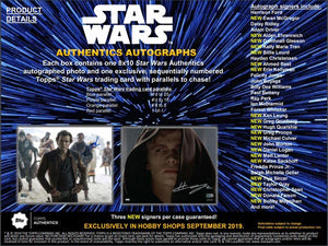 2 RANDOM CHECKLIST ACTORS: 2019 Topps Star Wars Authentics Series 2 Autographed Photo & Trading Card Box ID SWAUTHENS2401