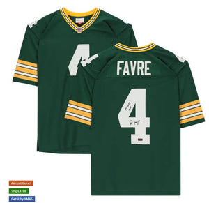 Brett Favre Green Bay Packers Autographed Green Mitchell & Ness Replica Jersey with "95 96 97 MVP" Inscription