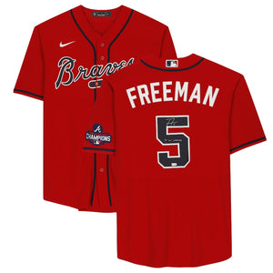 Freddie Freeman Atlanta Braves Autographed 2021 World Series Champions Red Nike Replica Jersey with ''21 WS Champs'' Inscription